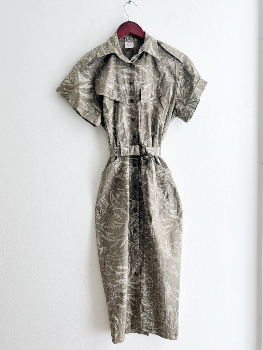 VINTAGE 1940s Silhouette Safari Heritage 100% Cotton Belted Structured Dress
